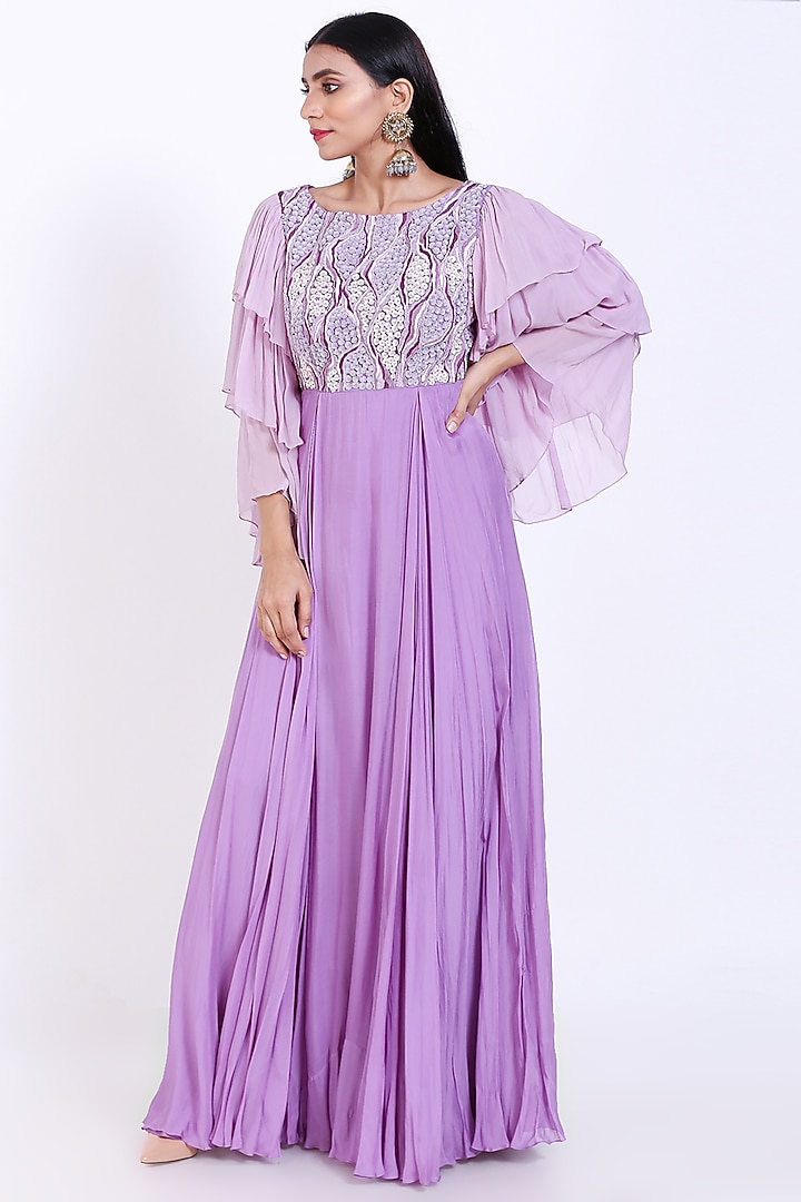 Orchid Purple Embroidered Engagement Gown by vedangi agarwal at Pernia's Pop Up Shop
