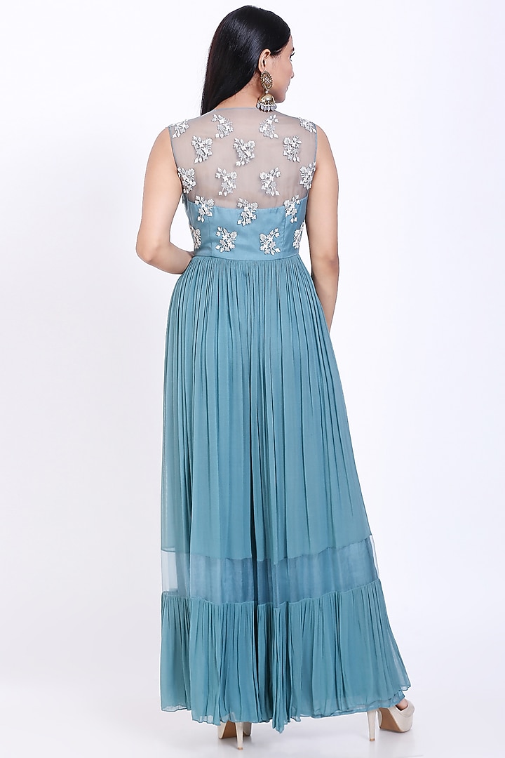 Sky Blue Embroidered Jumpsuit by Vedangi Agarwal at Pernia's Pop Up Shop