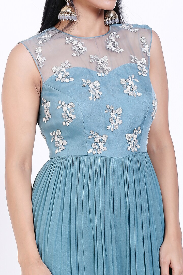 Sky Blue Embroidered Jumpsuit by Vedangi Agarwal at Pernia's Pop Up Shop