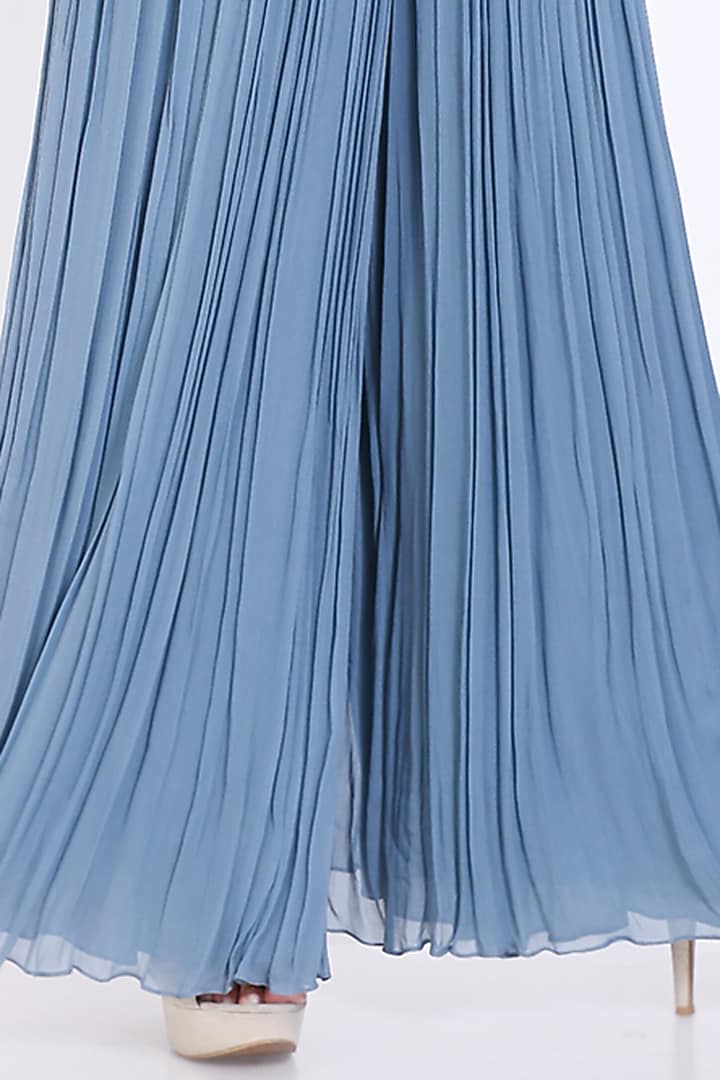 Light Stone Blue Embroidered Jumpsuit by Vedangi Agarwal at Pernia's Pop Up Shop