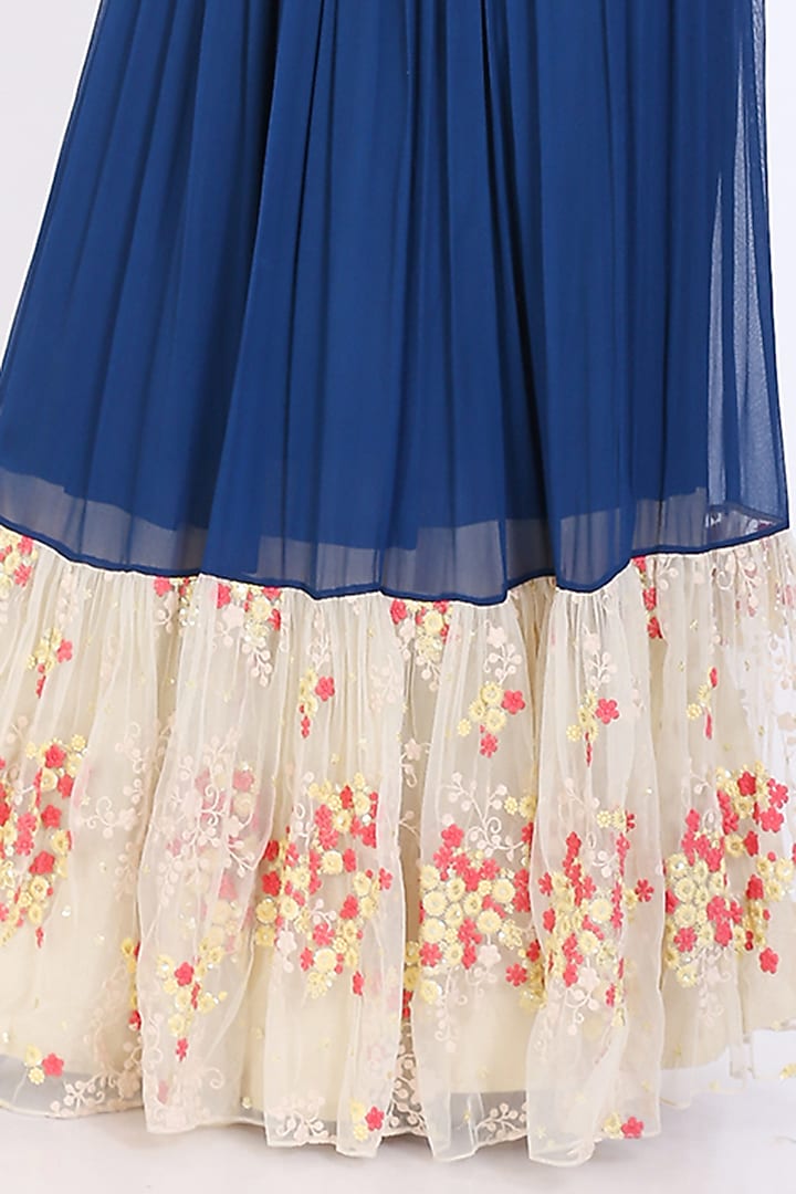 Dark Blue Embroidered Gathered Party Wear Anarkali by Vedangi Agarwal at Pernia's Pop Up Shop