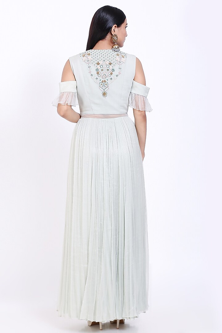 Mint Green Embroidered Party Wear Gown by Vedangi Agarwal at Pernia's Pop Up Shop