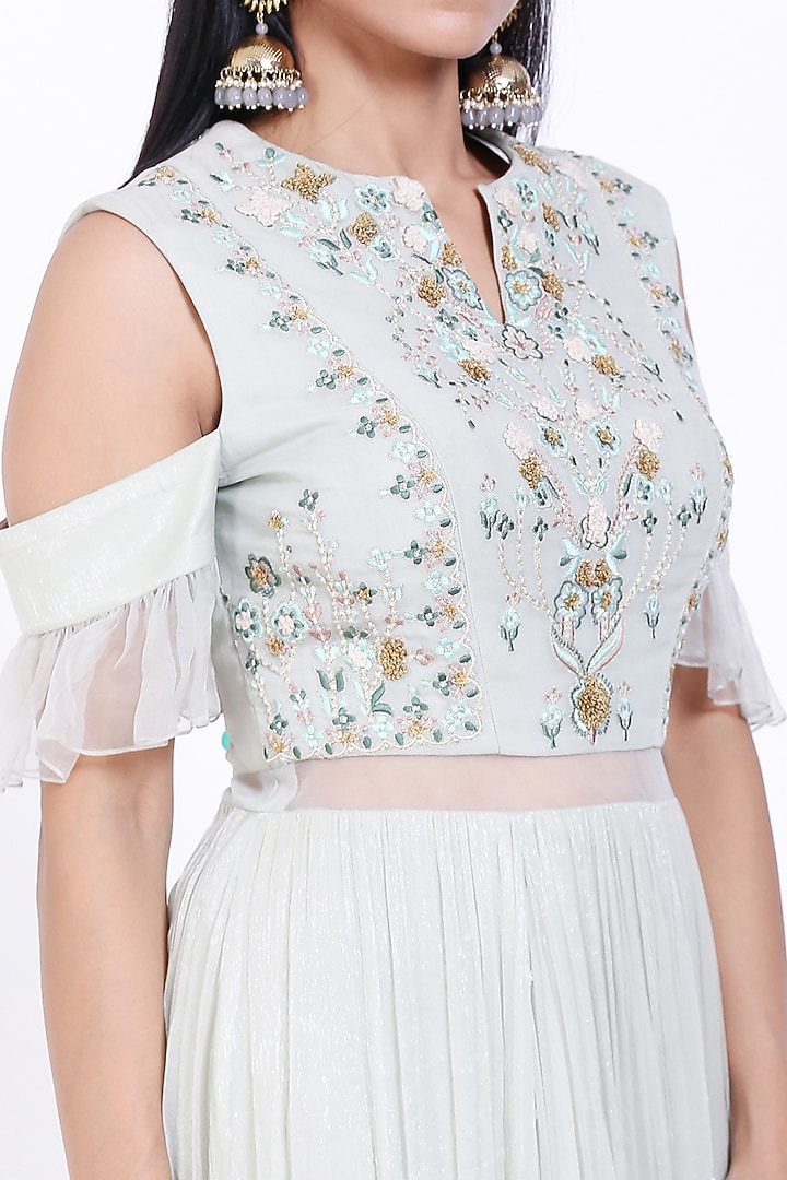 Mint Green Embroidered Party Wear Gown by Vedangi Agarwal at Pernia's Pop Up Shop