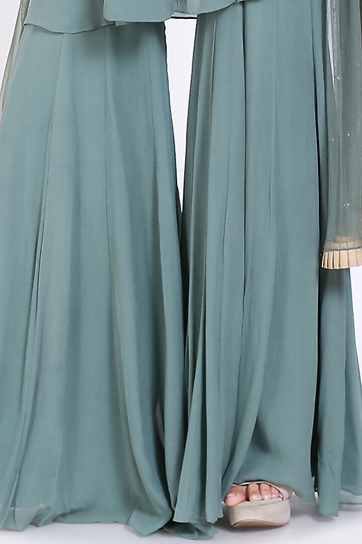 Teal Green Georgette Wedding Sharara Set by Vedangi Agarwal at Pernia's Pop Up Shop