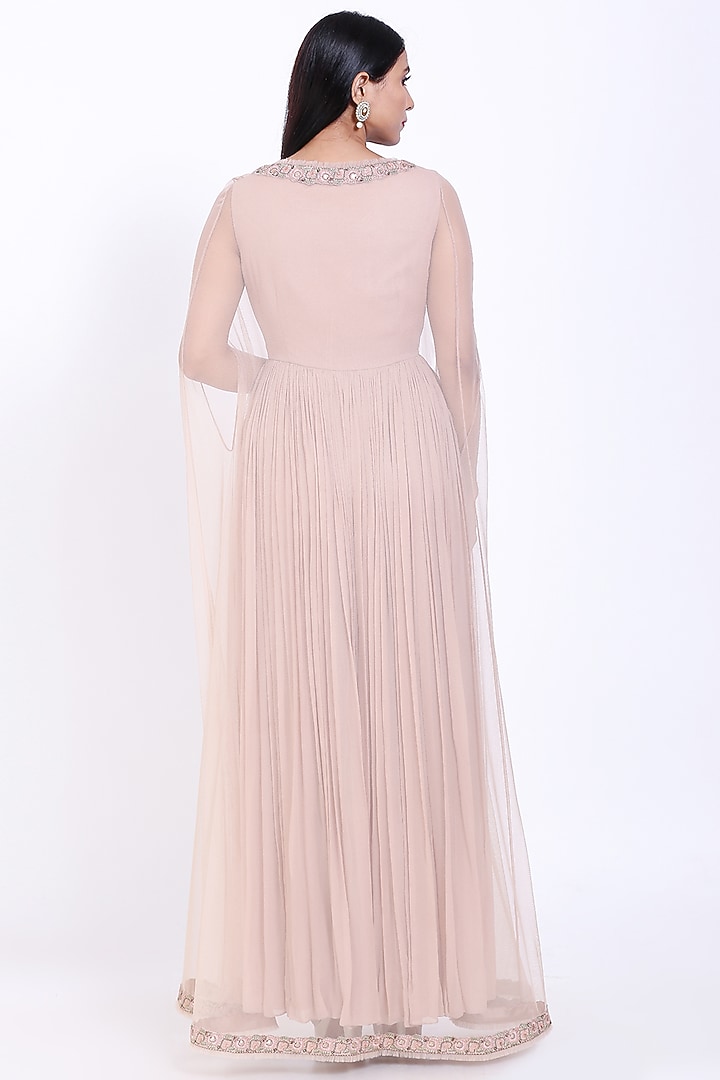 Peach Embroidered Engagement Gown With Cape by Vedangi Agarwal at Pernia's Pop Up Shop