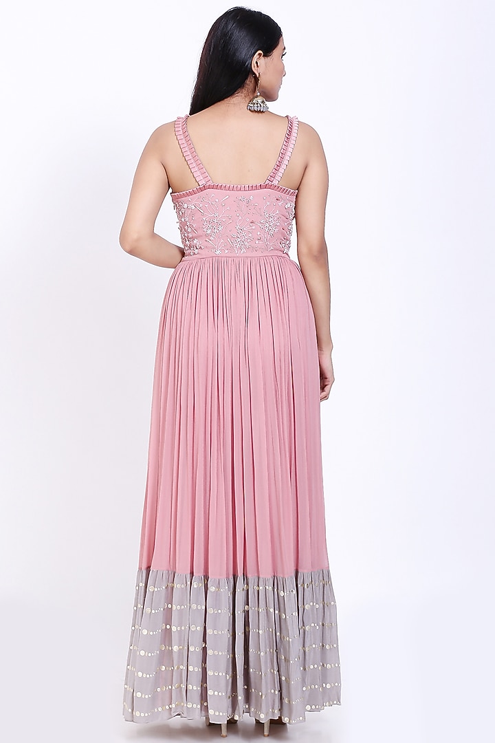 Blush Pink Embroidered Party Wear Gown by Vedangi Agarwal at Pernia's Pop Up Shop