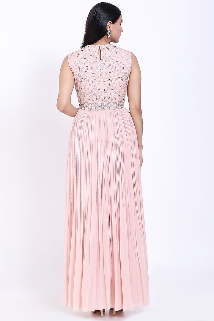 Baby Pink Embroidered Party Wear Gown by Vedangi Agarwal at Pernia's Pop Up Shop