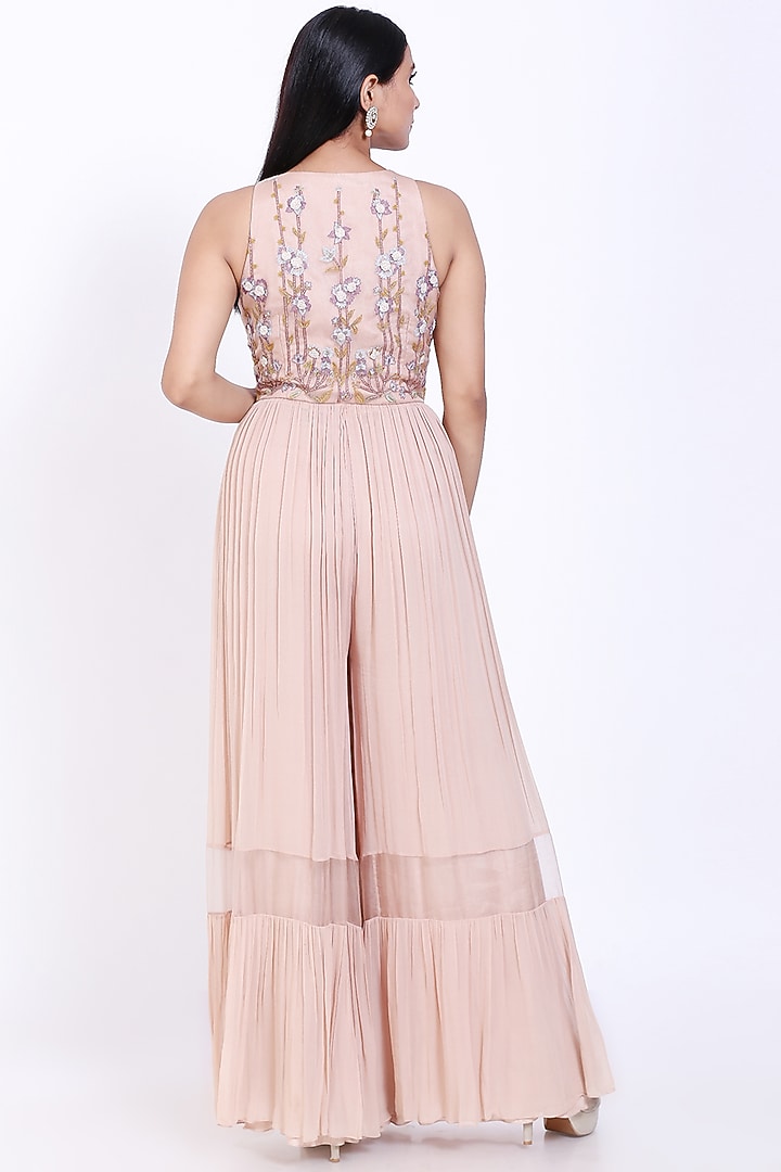 Peach Embroidered Jumpsuit by Vedangi Agarwal at Pernia's Pop Up Shop