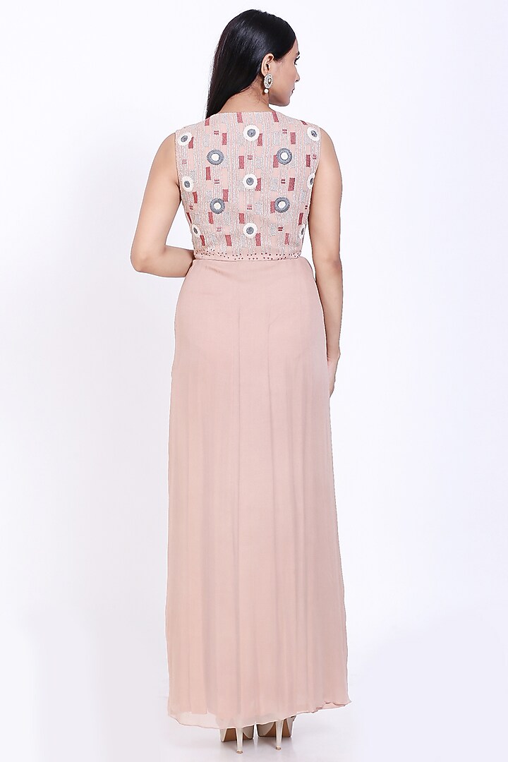 Peach Georgette Embroidered Party Wear Gown by Vedangi Agarwal at Pernia's Pop Up Shop