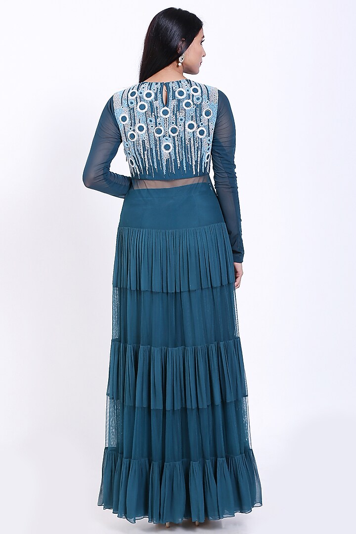 Dark Blue Embroidered Jacket Set by Vedangi Agarwal at Pernia's Pop Up Shop