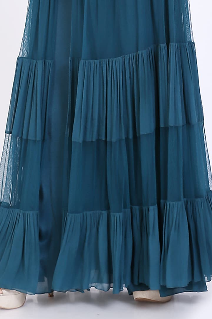 Dark Blue Embroidered Jacket Set by Vedangi Agarwal at Pernia's Pop Up Shop