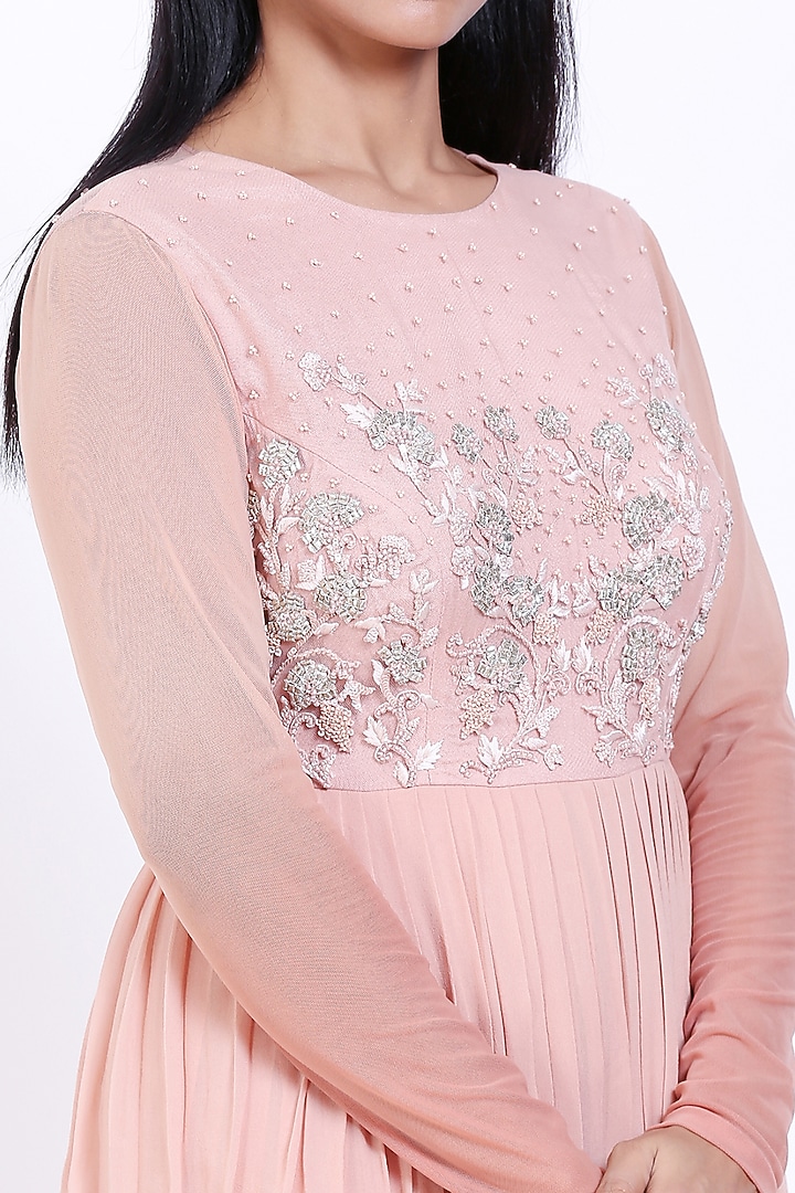 Blush Pink Embroidered Pleated Engagement Gown by Vedangi Agarwal at Pernia's Pop Up Shop