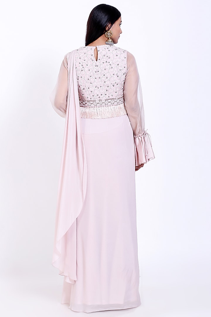 Lemonade Pink Chiffon Draped Party Wear Saree Set by Vedangi Agarwal at Pernia's Pop Up Shop