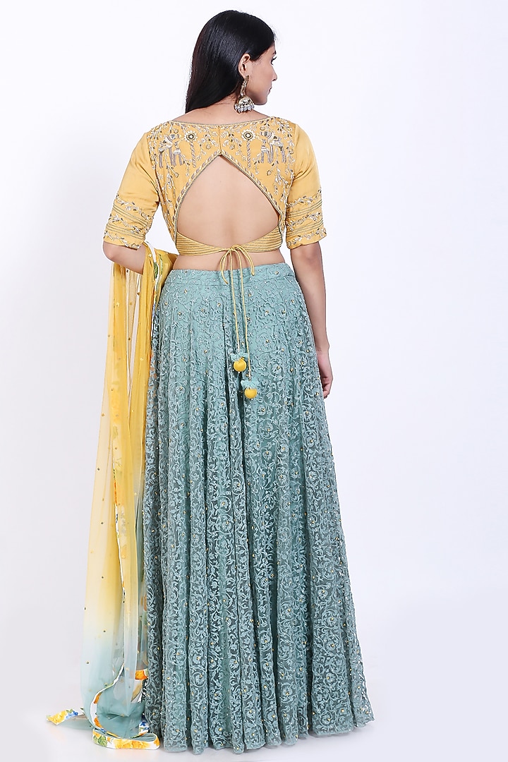 Teal Green Embroidered Wedding Lehenga Set by Vedangi Agarwal at Pernia's Pop Up Shop