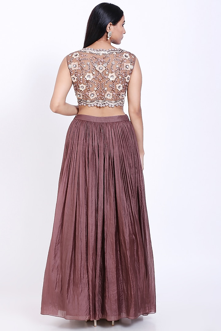 Copper Silk Gathered Skirt Set by Vedangi Agarwal at Pernia's Pop Up Shop