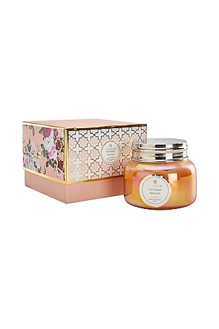 Multi Colored Victorian Tea Rose Macaron Glass Scented Candle by VEEDAA