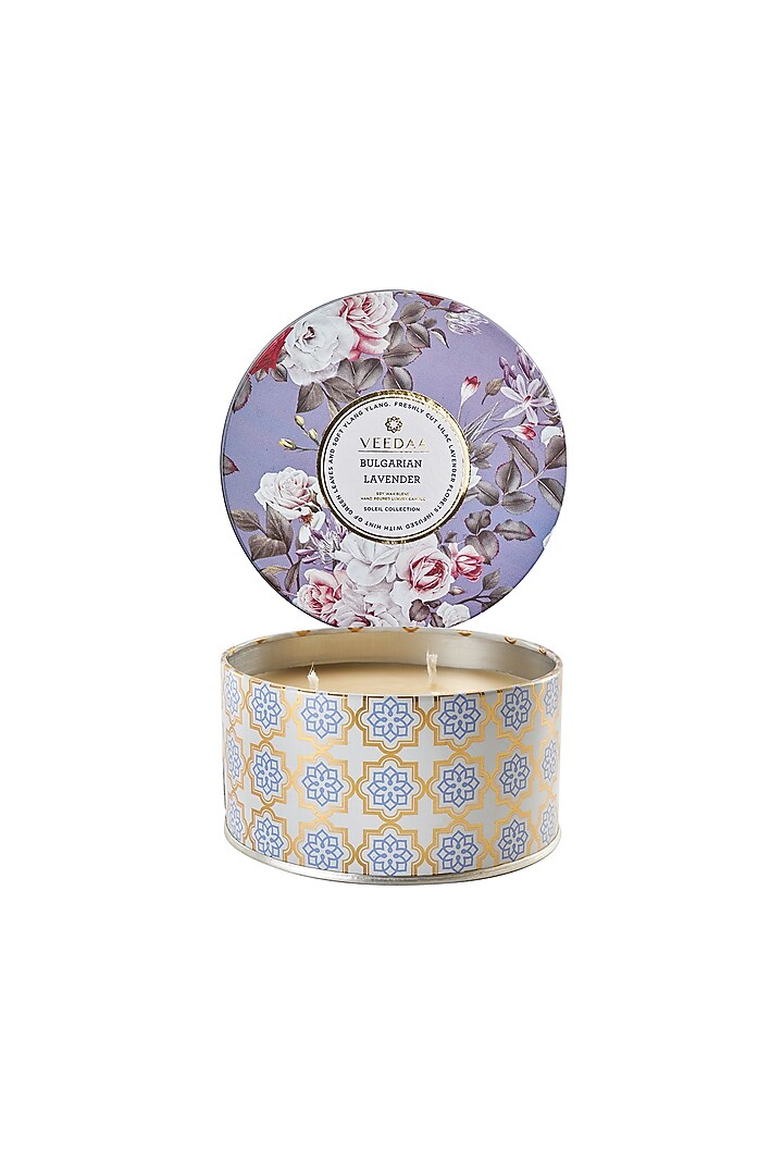 Multi Colored Ruby Peony & Honeysuckle 3 Wick Tin Scented Candle by VEEDAA at Pernia's Pop Up Shop