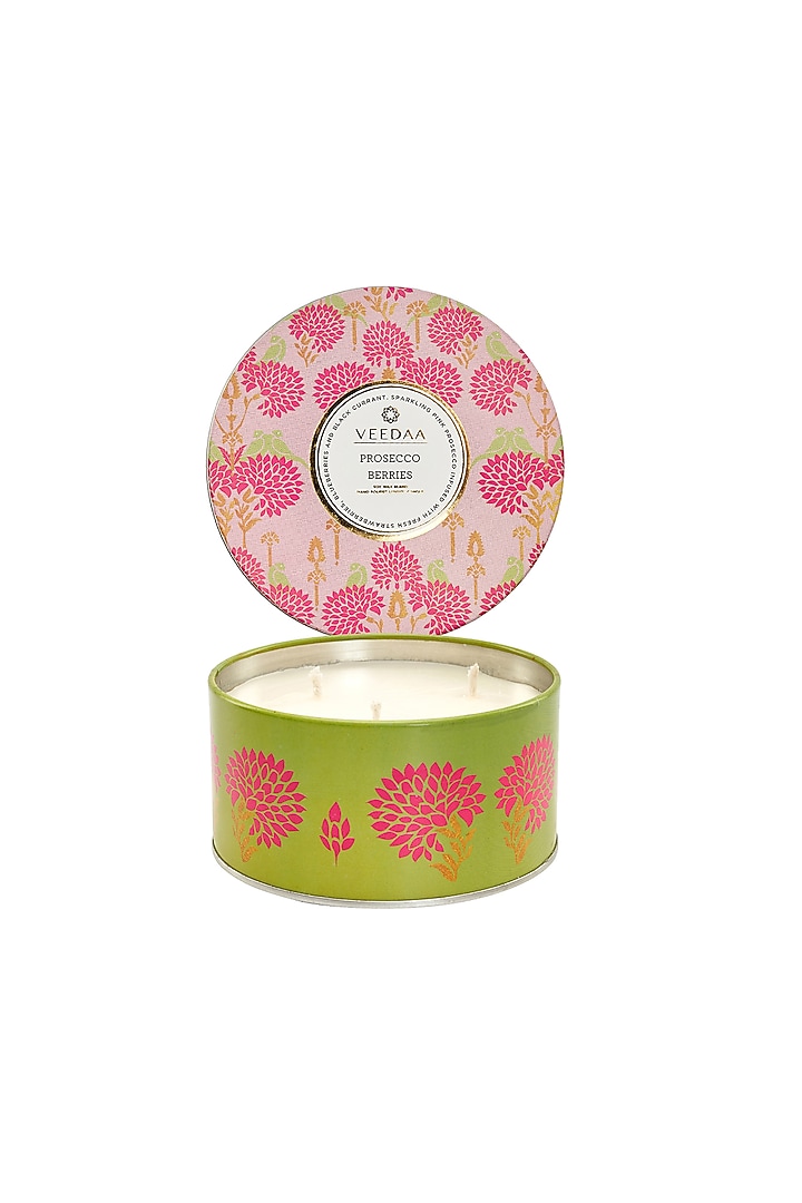 Multi Colored Prosecco Berries 3 Wick Tin Scented Candle by VEEDAA at Pernia's Pop Up Shop