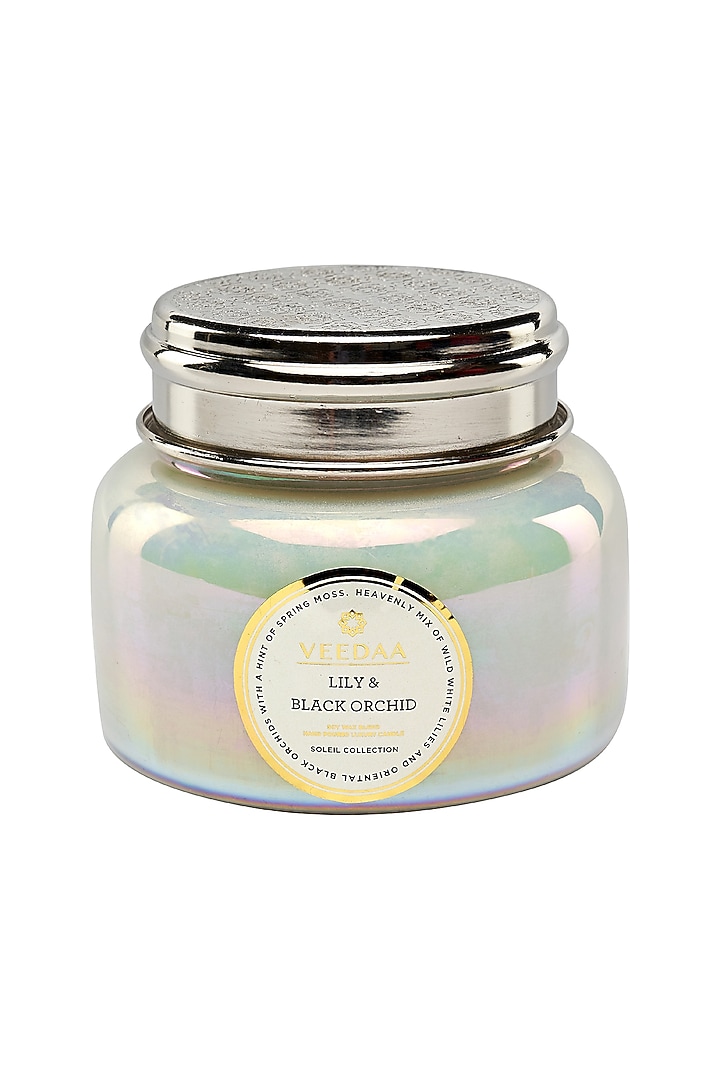Multi Colored Lily & Black Orchid Macaron Glass Scented Candle by VEEDAA at Pernia's Pop Up Shop