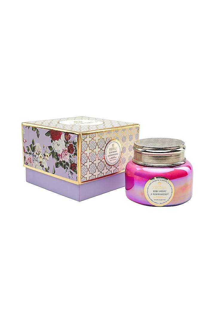 Multi Colored Ruby Peony & Honeysuckle Macaron Glass Scented Candle by VEEDAA