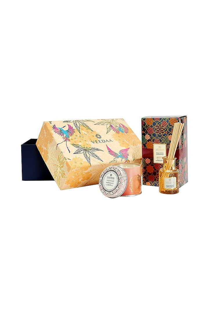 Multi Colored Wild Violet & Bergamot Candle & Diffuser Set by VEEDAA at Pernia's Pop Up Shop