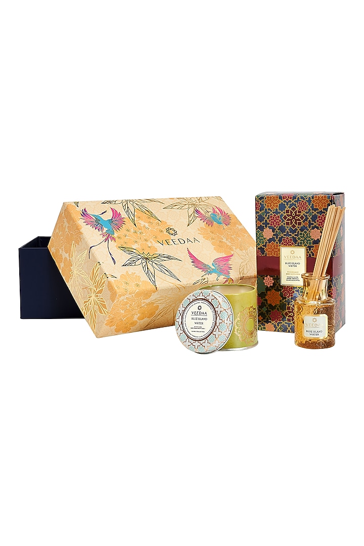 Multi Colored Blue Island Water Candle & Diffuser Set by VEEDAA at Pernia's Pop Up Shop