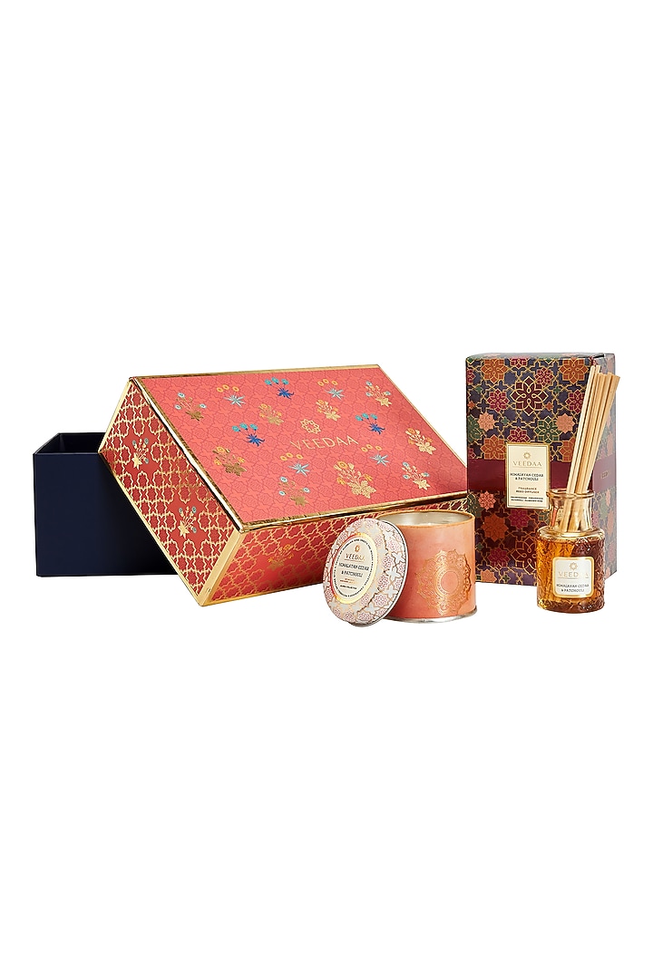 Multi Colored Himalayan Cedar & Patchouli Candle & Diffuser Set by VEEDAA at Pernia's Pop Up Shop