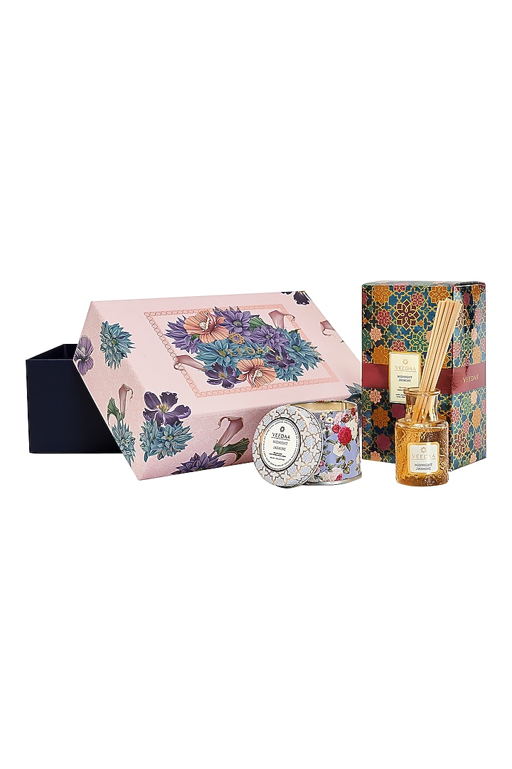 Multi Colored Midnight Jasmine Candle & Diffuser Set by VEEDAA at Pernia's Pop Up Shop