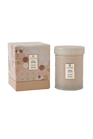 Fresh Mogra Mandala Glass Scented Candle by Veedaa
