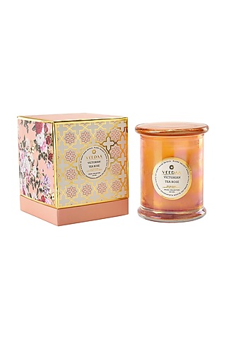 Victorian Tea Rose Scented Glass Candle by Veedaa