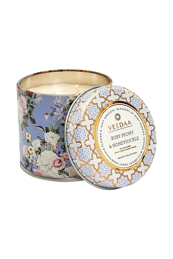 Ruby Peony & Honeysuckle Mason Tin Scented Candle by Veedaa at Pernia's Pop Up Shop
