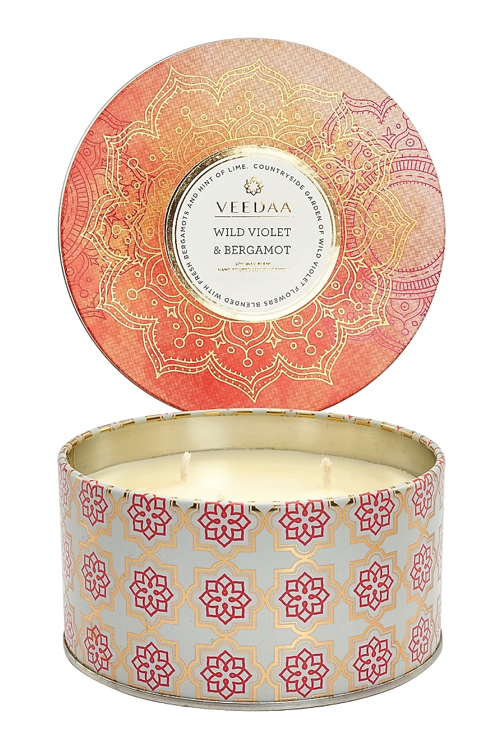 Wild Violet & Bergamot Three Wick Tin Scented Candle by Veedaa at Pernia's Pop Up Shop