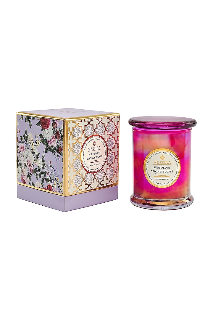 Ruby Peony & Honeysuckle Danube Glass Scented Candle by Veedaa