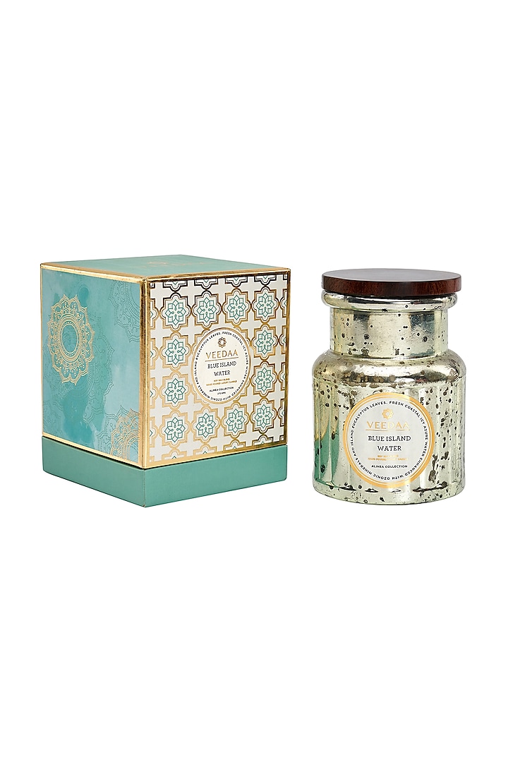 Icy Azure Water & Eucalyptus Glass Scented Candle by Veedaa at Pernia's Pop Up Shop