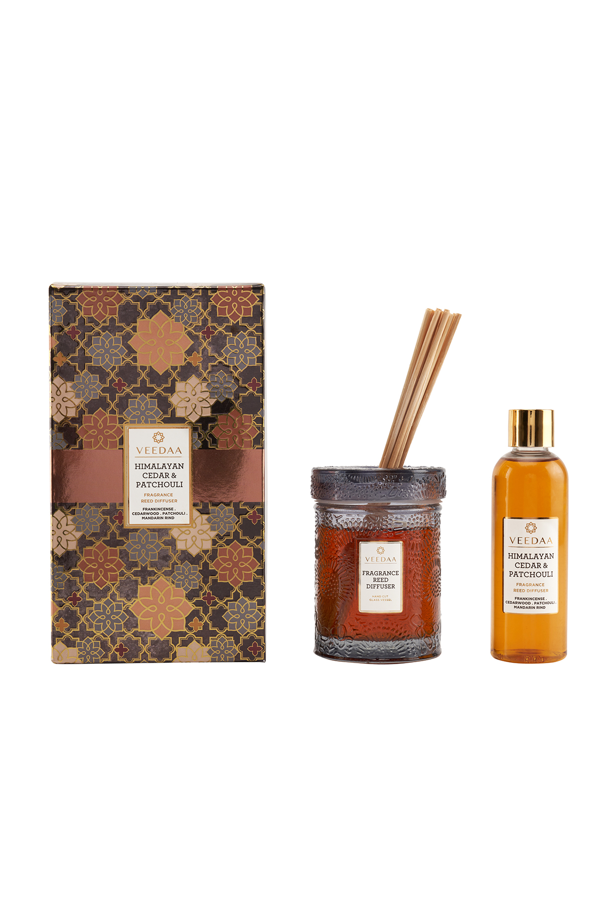 Himalayan Cedar & Patchouli Reed Diffuser Set by Veedaa at Pernia's Pop Up Shop