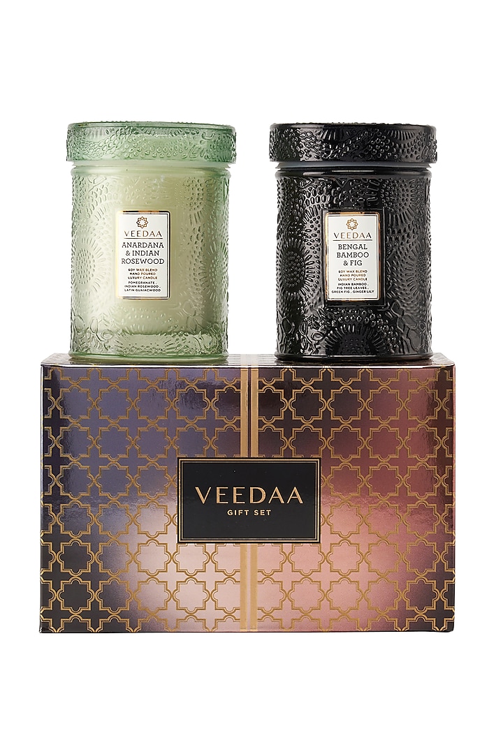 Indian Bamboo & Indian Rosewood Scented Candle Gift Set (Set of 2) by VEEDAA