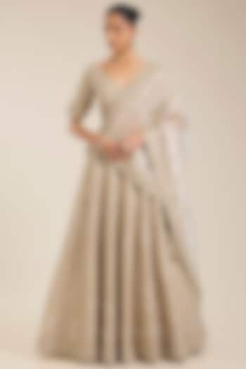 Champagne Tissue Sequins Embroidered Bridal Lehenga Set by Vedant G at Pernia's Pop Up Shop
