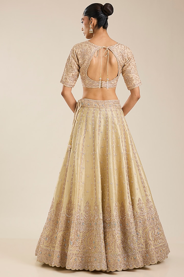 Beige Silk Zardosi Embroidered Handloom Brocade Bridal Lehenga Set by Vedant G at Pernia's Pop Up Shop