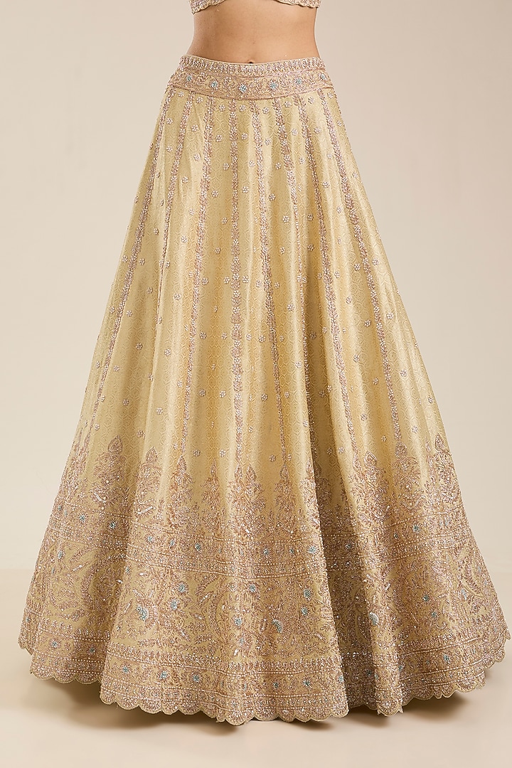 Beige Silk Zardosi Embroidered Handloom Brocade Bridal Lehenga Set by Vedant G at Pernia's Pop Up Shop