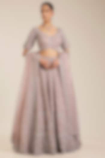 Pink Tissue Sequins Embroidered Bridal Lehenga Set by Vedant G at Pernia's Pop Up Shop
