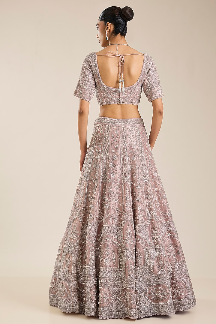Pink Tissue Sequins Embroidered Bridal Lehenga Set by Vedant G at Pernia's Pop Up Shop
