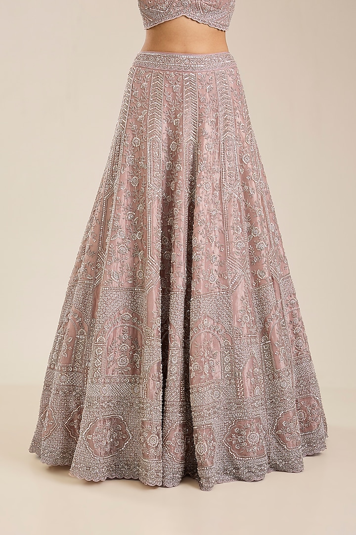 Pink Tissue Sequins Embroidered Bridal Lehenga Set by Vedant G at Pernia's Pop Up Shop