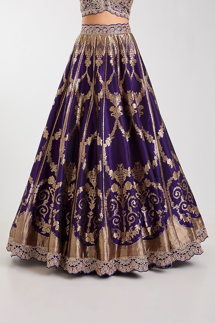 Purple Silk Zardosi Embroidered Handloom Brocade Bridal Lehenga Set by Vedant G at Pernia's Pop Up Shop