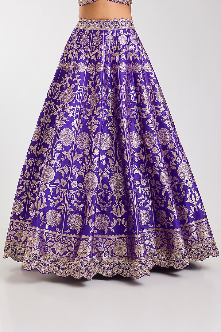Purple Silk Zardosi Embroidered Handloom Brocade Bridal Lehenga Set by Vedant G at Pernia's Pop Up Shop