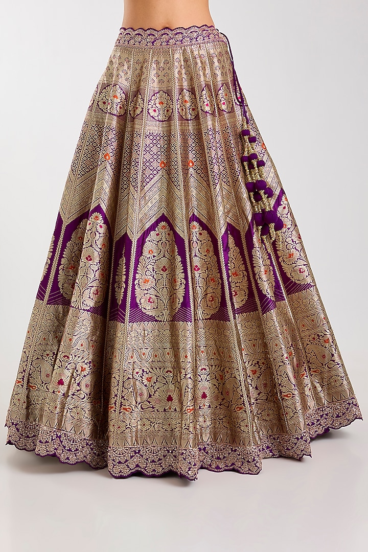 Wine Silk Zardosi Embroidered Handloom Brocade Bridal Lehenga Set by Vedant G at Pernia's Pop Up Shop