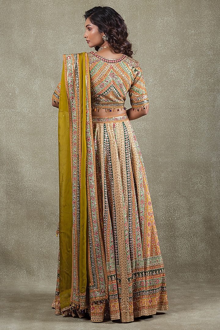 Mehendi Green Crepe Sequin Embellished Wedding Lehenga Set by Vedant G at Pernia's Pop Up Shop