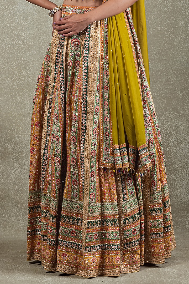 Mehendi Green Crepe Sequin Embellished Wedding Lehenga Set by Vedant G at Pernia's Pop Up Shop