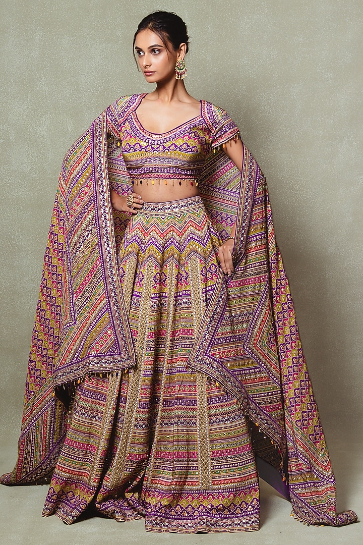 Purple Crepe Digital Printed Wedding Lehenga Set by Vedant G at Pernia's Pop Up Shop