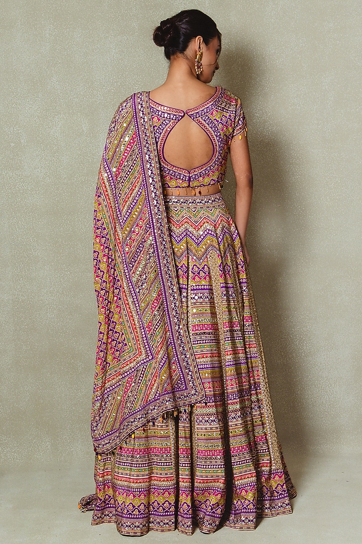 Purple Crepe Digital Printed Wedding Lehenga Set by Vedant G at Pernia's Pop Up Shop