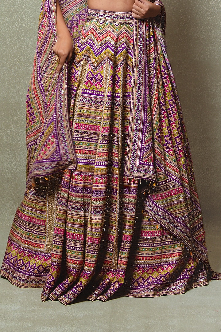 Purple Crepe Digital Printed Wedding Lehenga Set by Vedant G at Pernia's Pop Up Shop